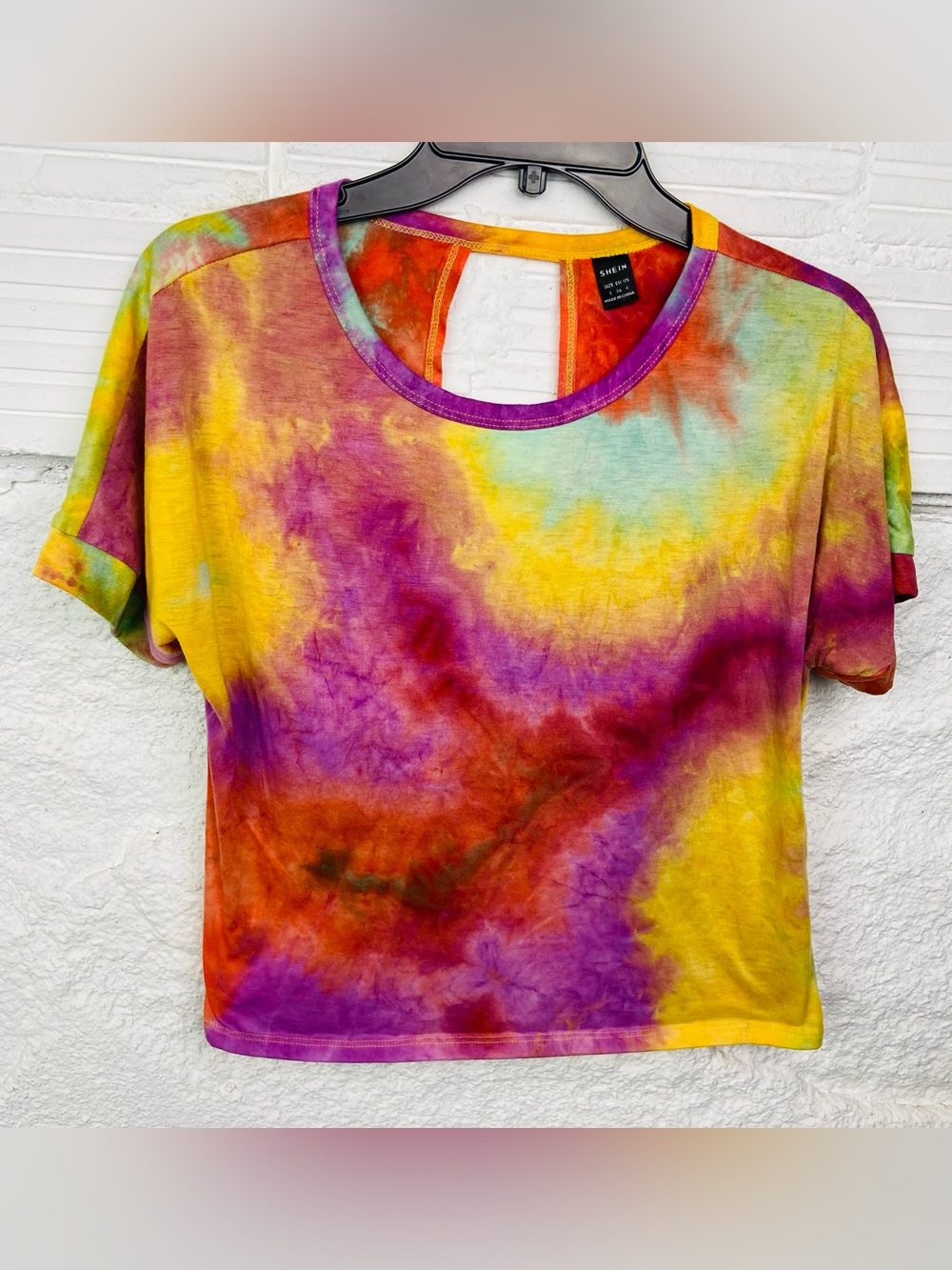SHEIN Multicolor Tie-Dye open back Short Sleeve half Crop Top size small